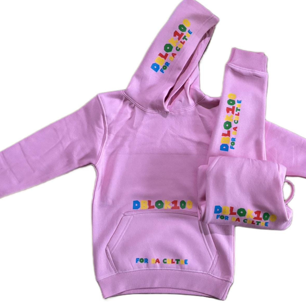 Dblok100fordacultre Kids Pink Sweatsuit Set with Colorful Logo, 2-Piece Hoodie and Jogger Pants