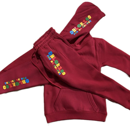 Dblok100fordacultre Kids Burgundy Sweatsuit Set with Colorful Logo, 2-Piece Hoodie and Jogger Pants